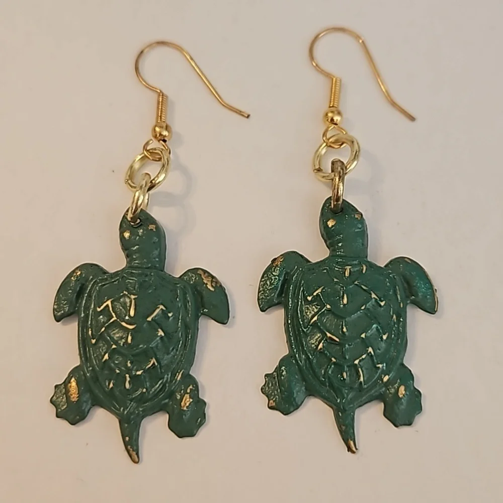 Turtle Handpainted Metal Pierced Earrings